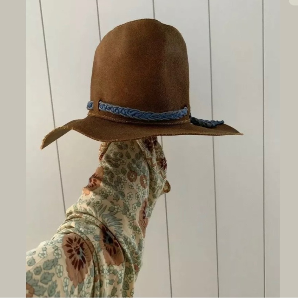 Authentic Nick Fouquet Suede & Leather Brown Hat with Signature Matchstick